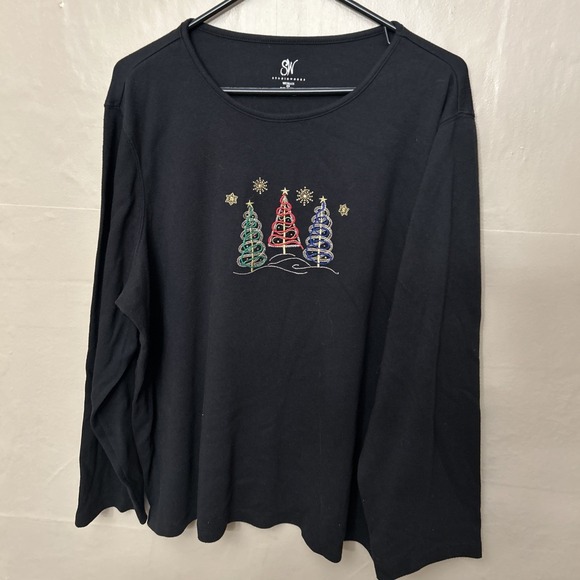 Studio Works 3X Black Knit Top Christmas‎ Trees Gold - Picture 1 of 4